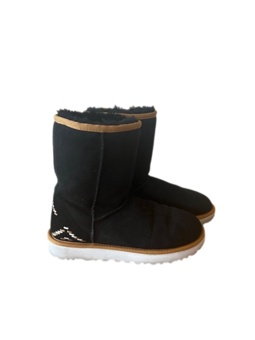 UGG Black Classic Short Rustic Weave Suede/Sheepskin Boots Southwest Pattern Sz7 - Picture 2 of 5